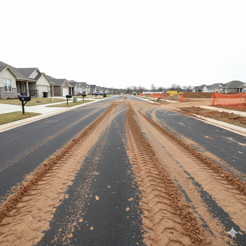 Before street cleaning - mud tracked